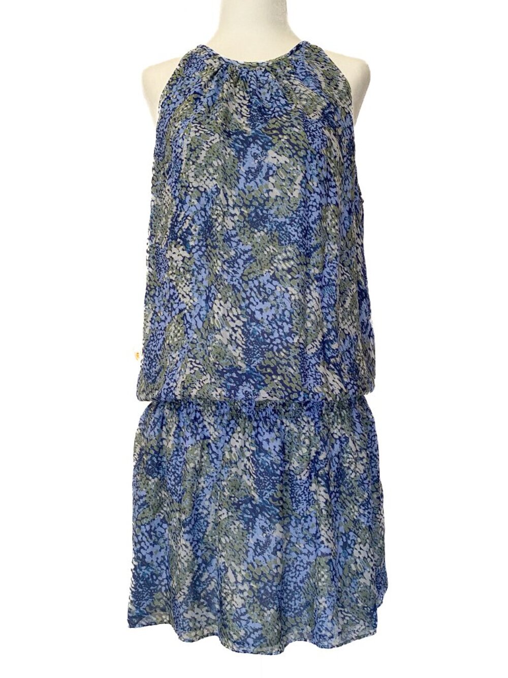 Ramy Brook Blue and Olive Silk Printed Mini Dress Size M